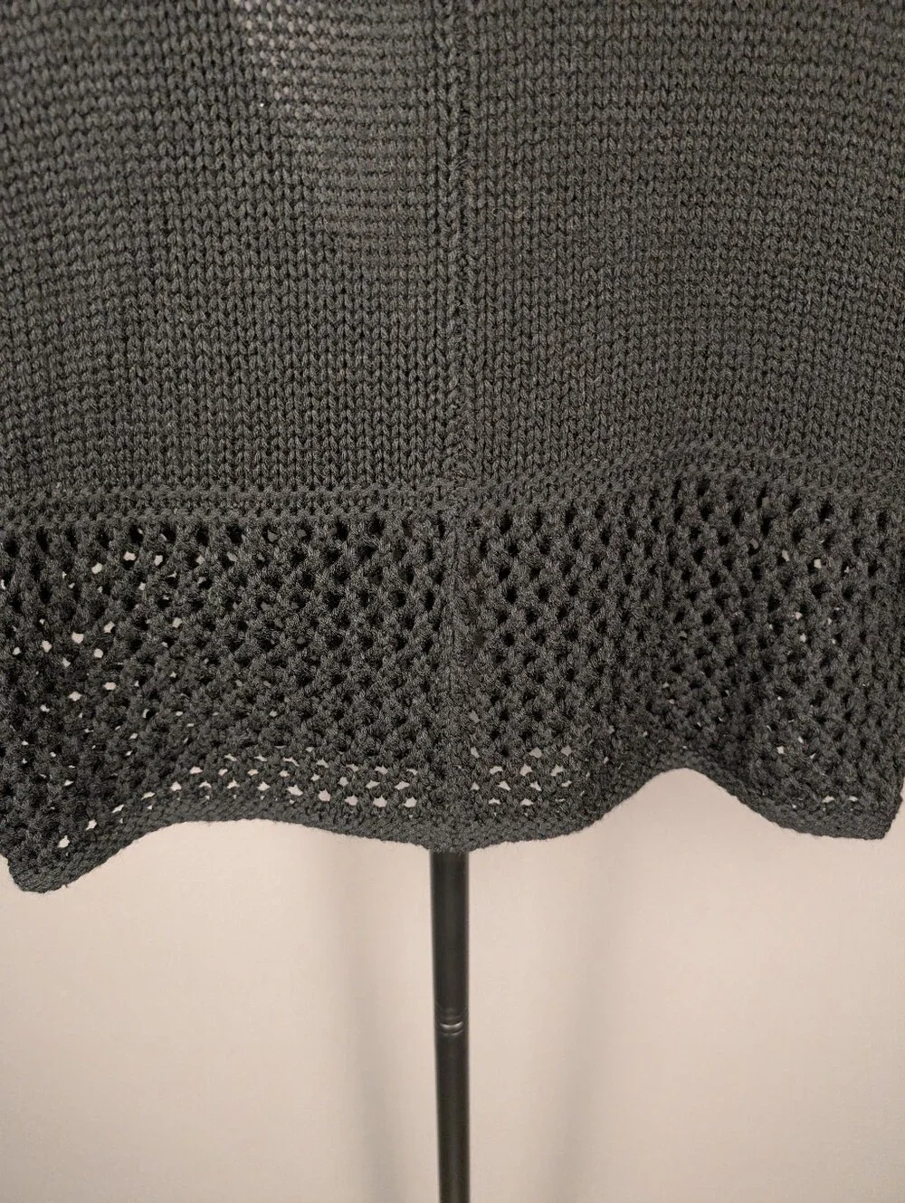 Black Cable Knit Crochet Openwork Cardigan Sweater Large A363